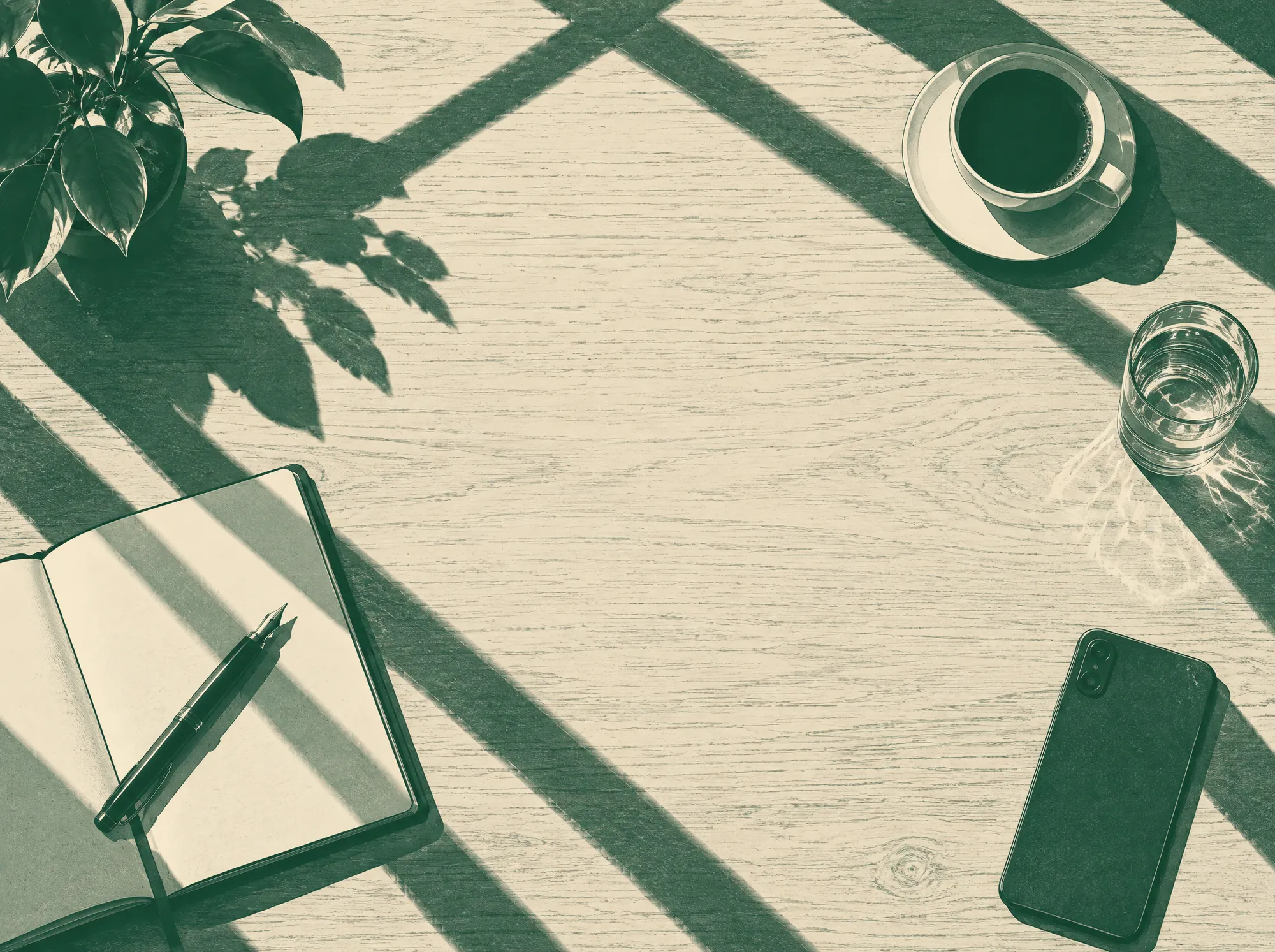 The table after the meeting: coffee cups, a notebook, a phone.